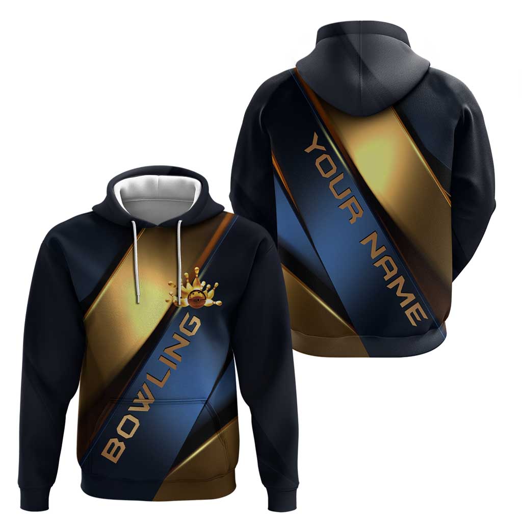 Angry Bowling Ball and Pins Hoodie with Blue and Gold Metallic Stripe Graphic Design TS04