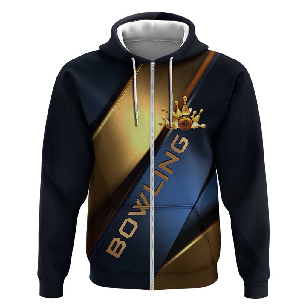 Angry Bowling Ball and Pins Hoodie with Blue and Gold Metallic Stripe Graphic Design TS04