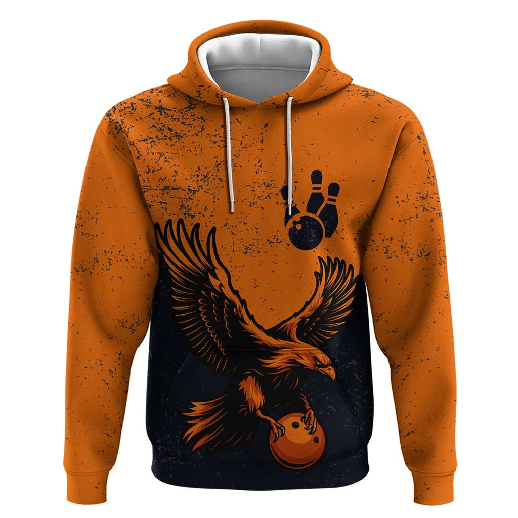 Flying Eagle Carrying Bowling Ball Hoodie with Grunge Orange and Black Splatter Design TS04