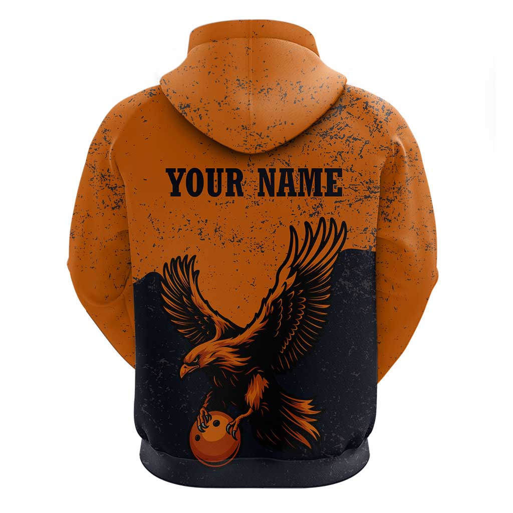 Flying Eagle Carrying Bowling Ball Hoodie with Grunge Orange and Black Splatter Design TS04