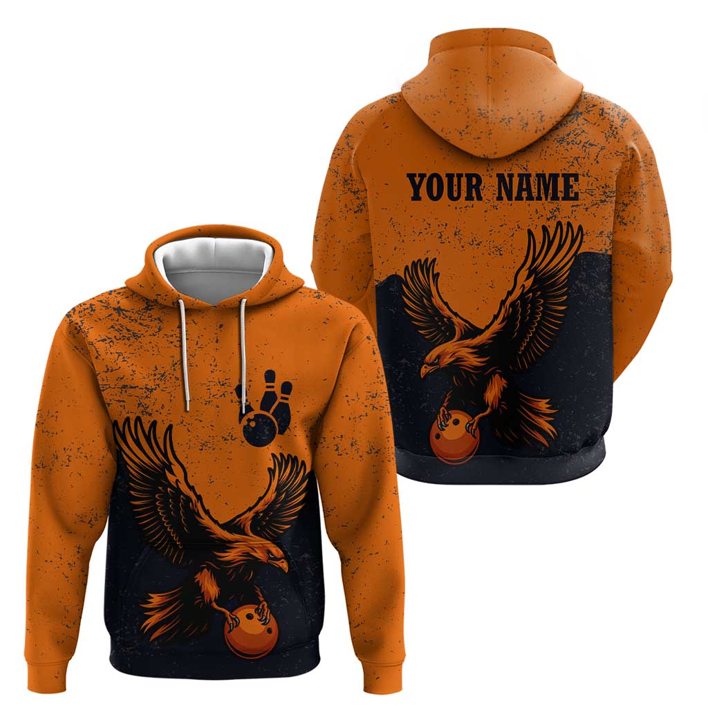 Flying Eagle Carrying Bowling Ball Hoodie with Grunge Orange and Black Splatter Design TS04