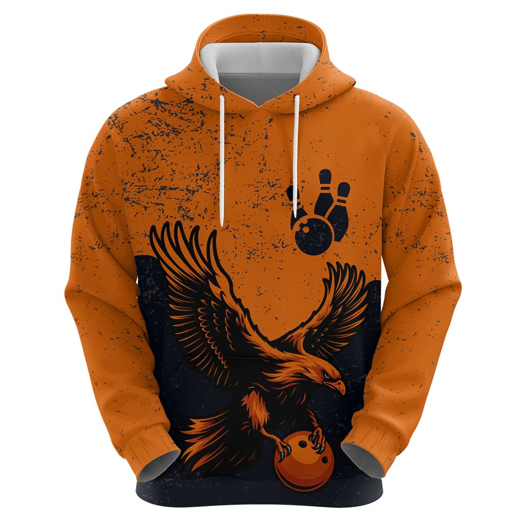 Flying Eagle Carrying Bowling Ball Hoodie with Grunge Orange and Black Splatter Design TS04