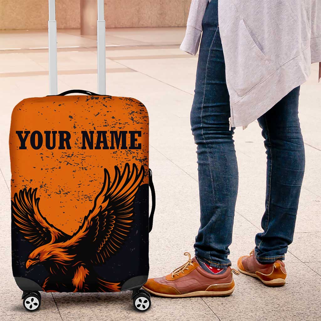 Flying Eagle Carrying Bowling Ball Luggage Cover with Grunge Orange and Black Splatter Design TS04