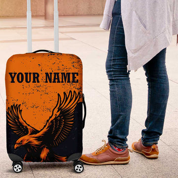 Flying Eagle Carrying Bowling Ball Luggage Cover with Grunge Orange and Black Splatter Design TS04