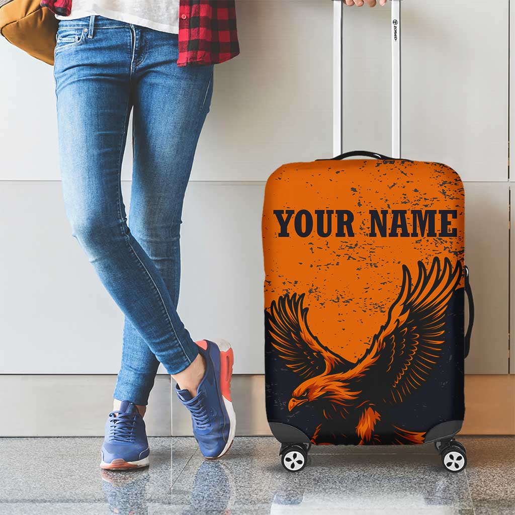 Flying Eagle Carrying Bowling Ball Luggage Cover with Grunge Orange and Black Splatter Design TS04