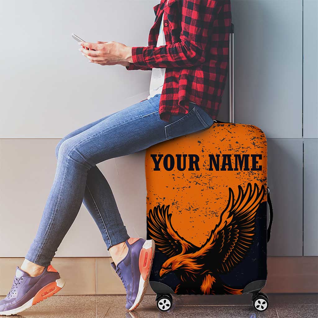 Flying Eagle Carrying Bowling Ball Luggage Cover with Grunge Orange and Black Splatter Design TS04