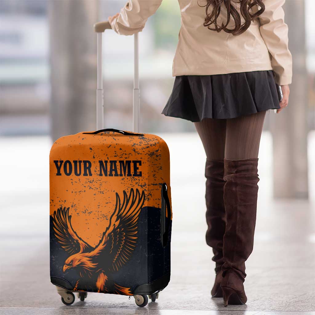 Flying Eagle Carrying Bowling Ball Luggage Cover with Grunge Orange and Black Splatter Design TS04