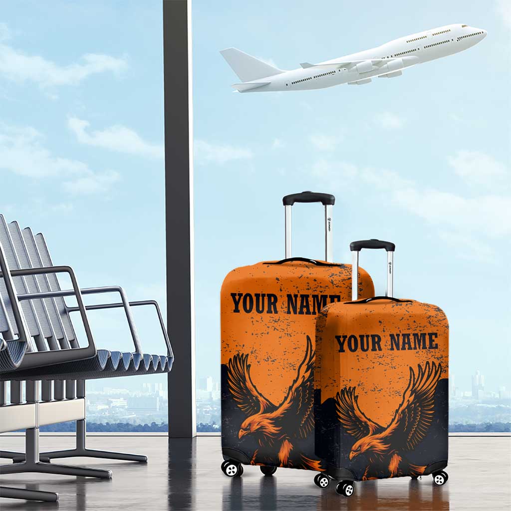 Flying Eagle Carrying Bowling Ball Luggage Cover with Grunge Orange and Black Splatter Design TS04