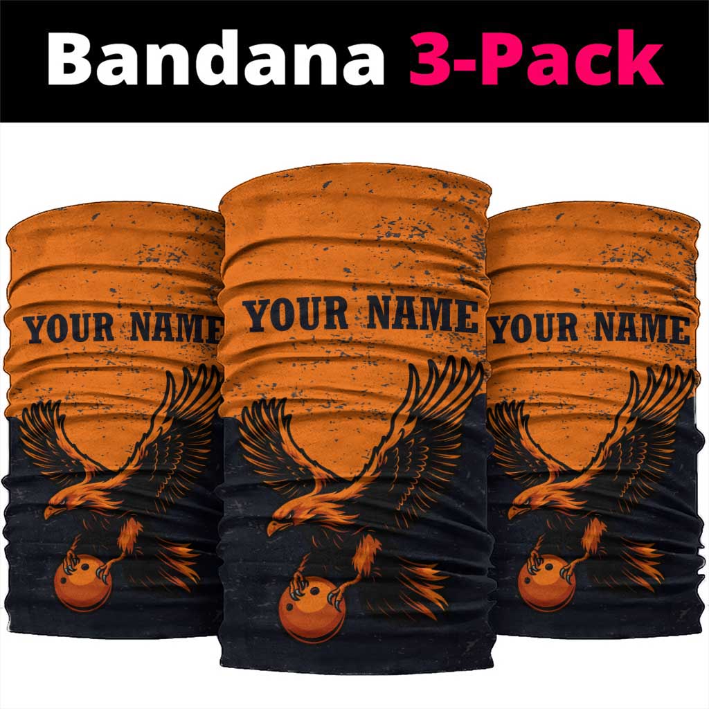 Flying Eagle Carrying Bowling Ball Neck Gaiter with Grunge Orange and Black Splatter Design TS04