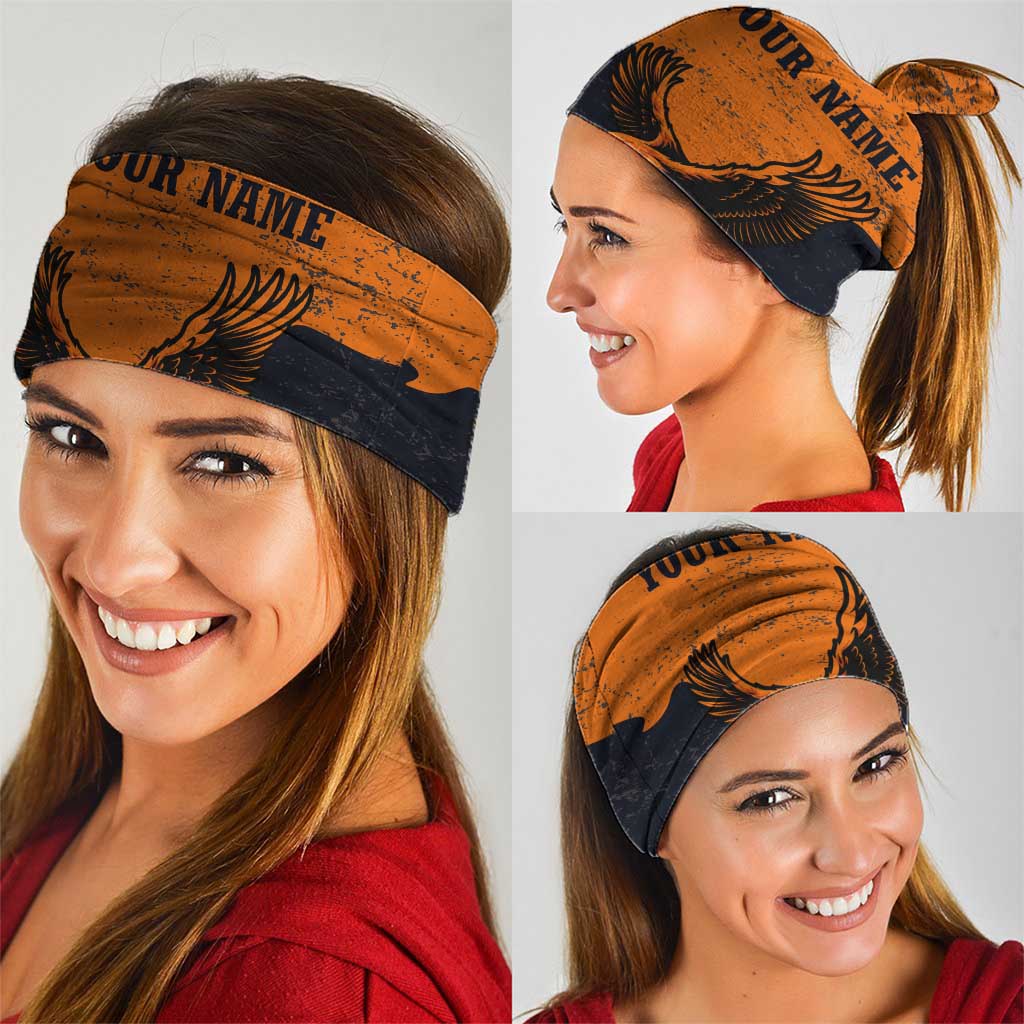 Flying Eagle Carrying Bowling Ball Neck Gaiter with Grunge Orange and Black Splatter Design TS04