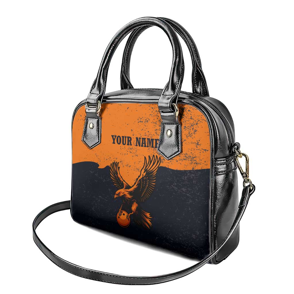 Flying Eagle Carrying Bowling Ball Shoulder Handbag with Grunge Orange and Black Splatter Design TS04