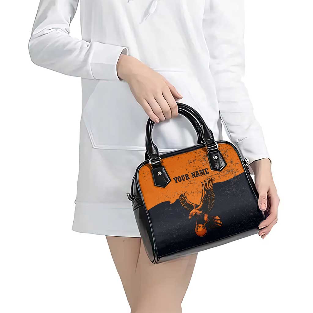 Flying Eagle Carrying Bowling Ball Shoulder Handbag with Grunge Orange and Black Splatter Design TS04