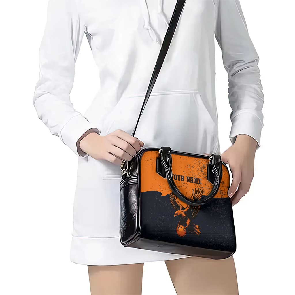 Flying Eagle Carrying Bowling Ball Shoulder Handbag with Grunge Orange and Black Splatter Design TS04