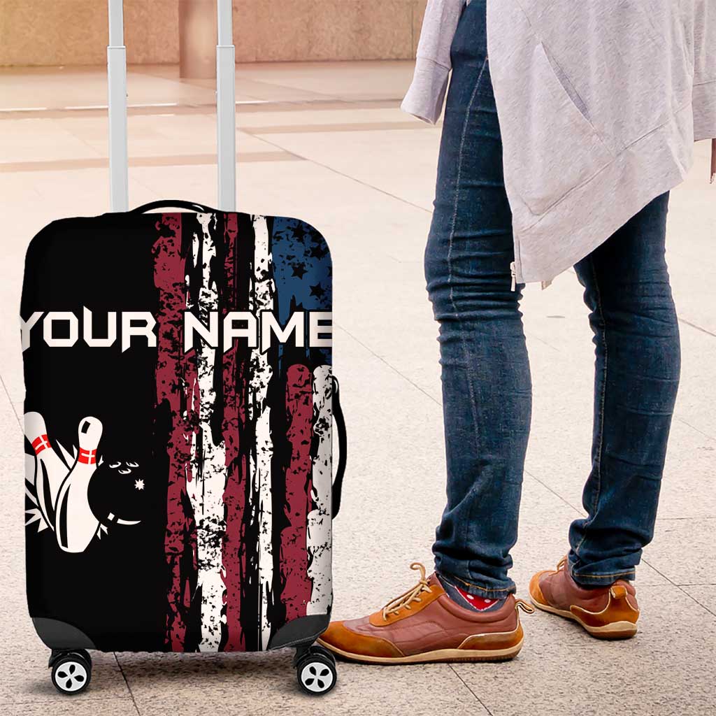 Distressed American Flag Luggage Cover with Bowling Pins and Ball Vertical Stripe Design TS04