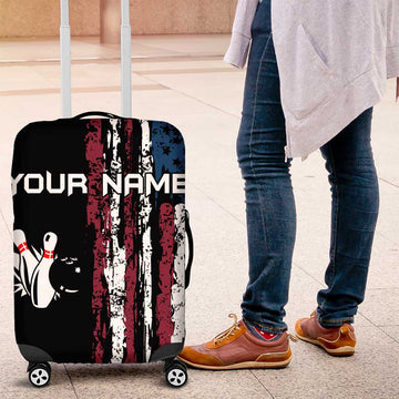 Distressed American Flag Luggage Cover with Bowling Pins and Ball Vertical Stripe Design TS04