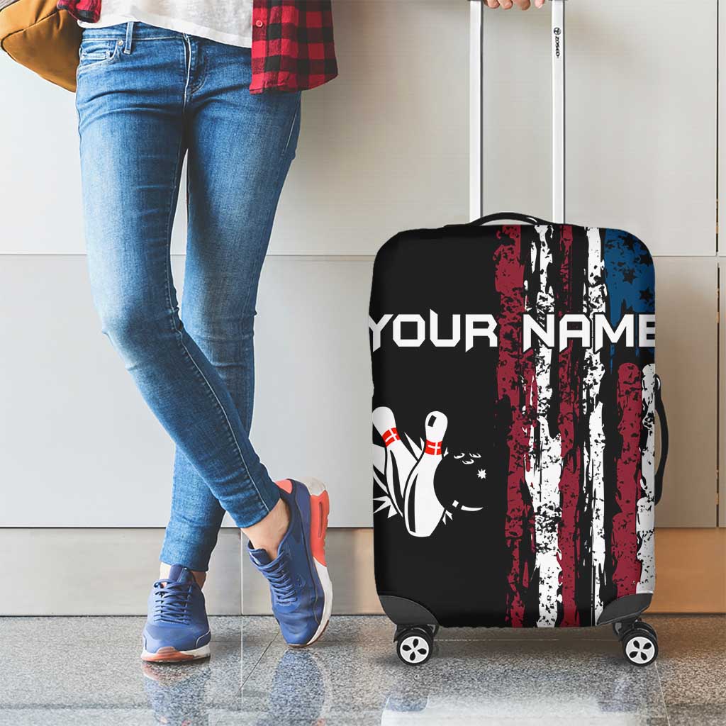 Distressed American Flag Luggage Cover with Bowling Pins and Ball Vertical Stripe Design TS04