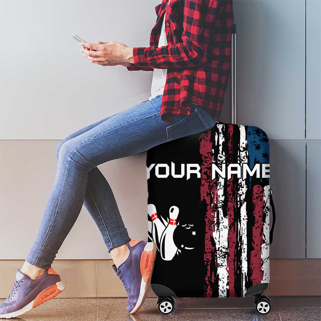 Distressed American Flag Luggage Cover with Bowling Pins and Ball Vertical Stripe Design TS04