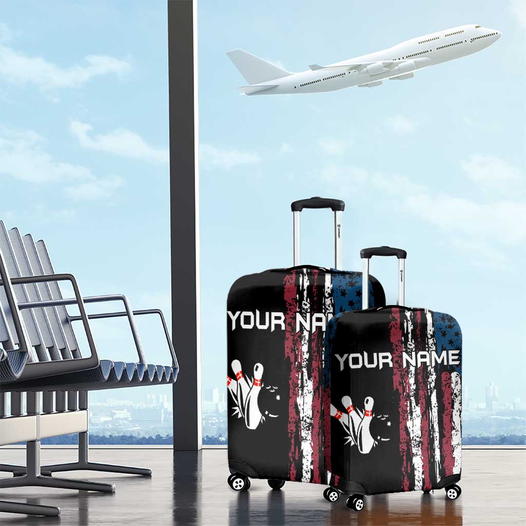 Distressed American Flag Luggage Cover with Bowling Pins and Ball Vertical Stripe Design TS04