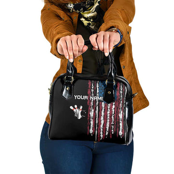 Distressed American Flag Shoulder Handbag with Bowling Pins and Ball Vertical Stripe Design TS04