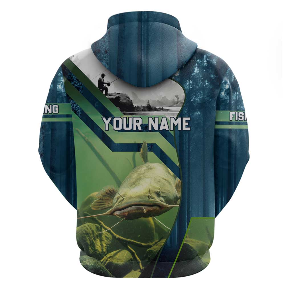 Catfish and Underwater Scene Design Hoodie with Forest Background and Fishing Theme Elements TS04