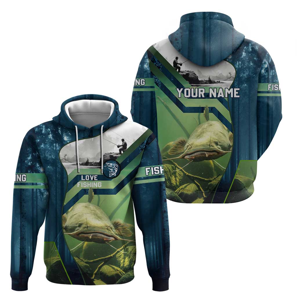 Catfish and Underwater Scene Design Hoodie with Forest Background and Fishing Theme Elements TS04