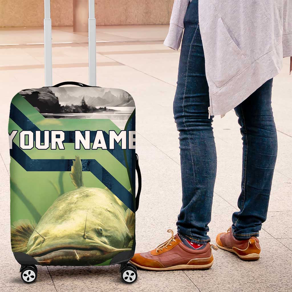 Catfish and Underwater Scene Design Luggage Cover with Forest Background and Fishing Theme Elements TS04