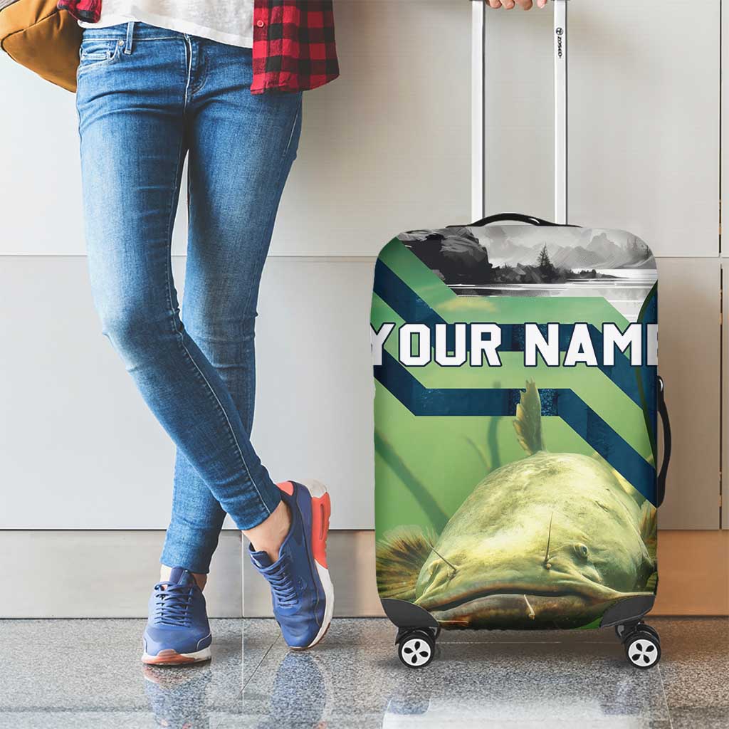 Catfish and Underwater Scene Design Luggage Cover with Forest Background and Fishing Theme Elements TS04