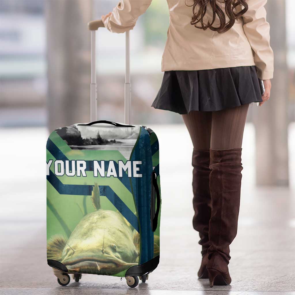 Catfish and Underwater Scene Design Luggage Cover with Forest Background and Fishing Theme Elements TS04