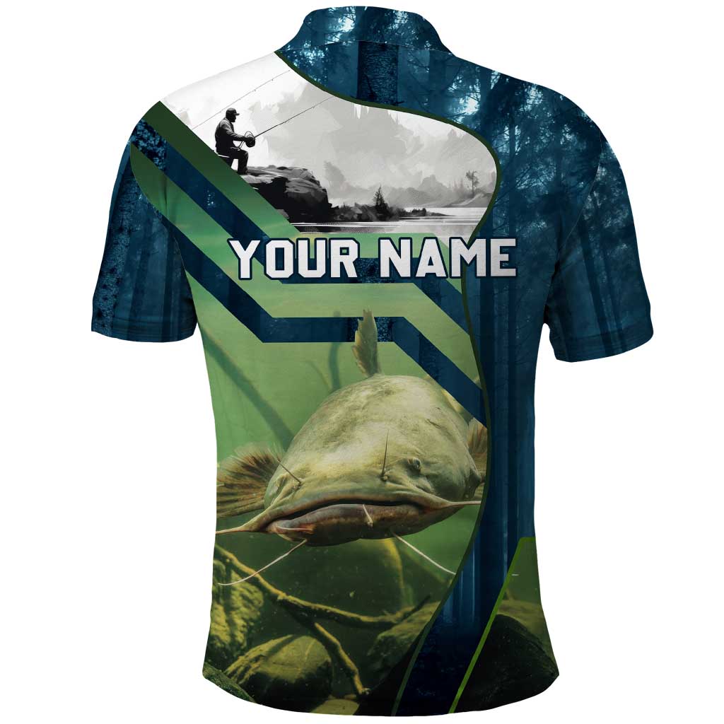 Catfish and Underwater Scene Design Polo Shirt with Forest Background and Fishing Theme Elements TS04