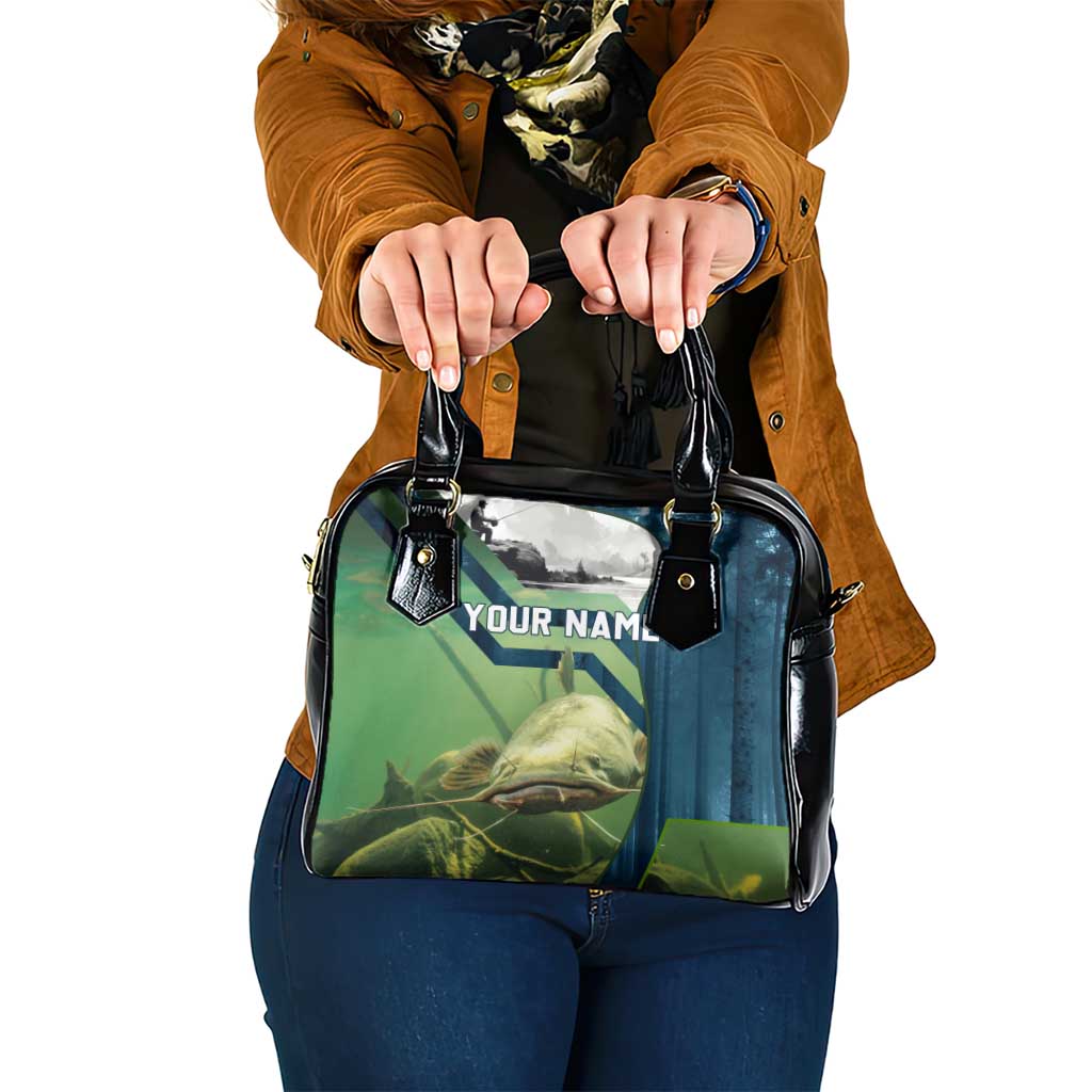 Catfish and Underwater Scene Design Shoulder Handbag with Forest Background and Fishing Theme Elements TS04
