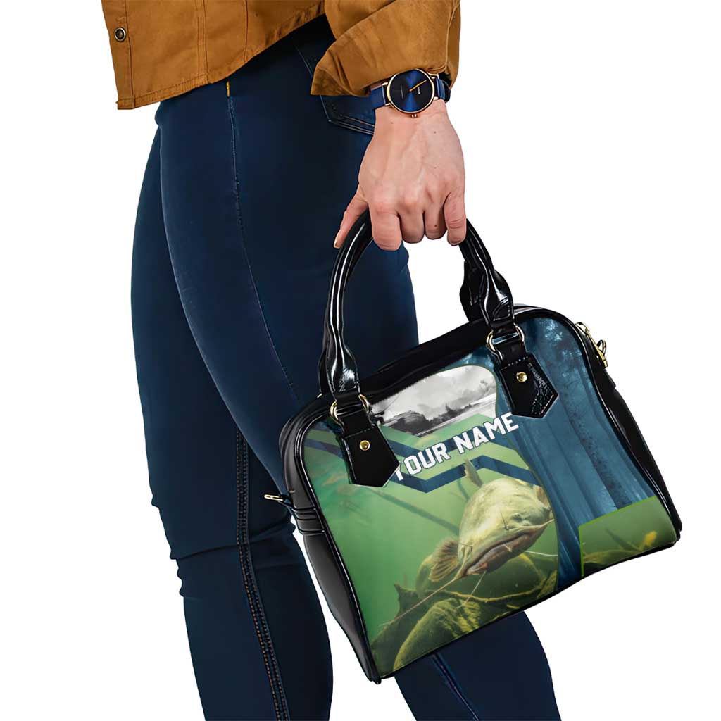 Catfish and Underwater Scene Design Shoulder Handbag with Forest Background and Fishing Theme Elements TS04