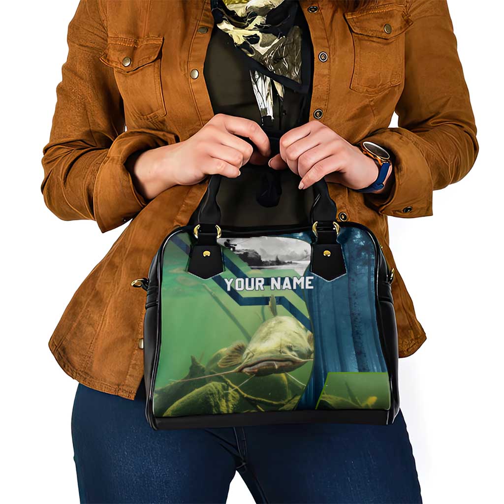 Catfish and Underwater Scene Design Shoulder Handbag with Forest Background and Fishing Theme Elements TS04