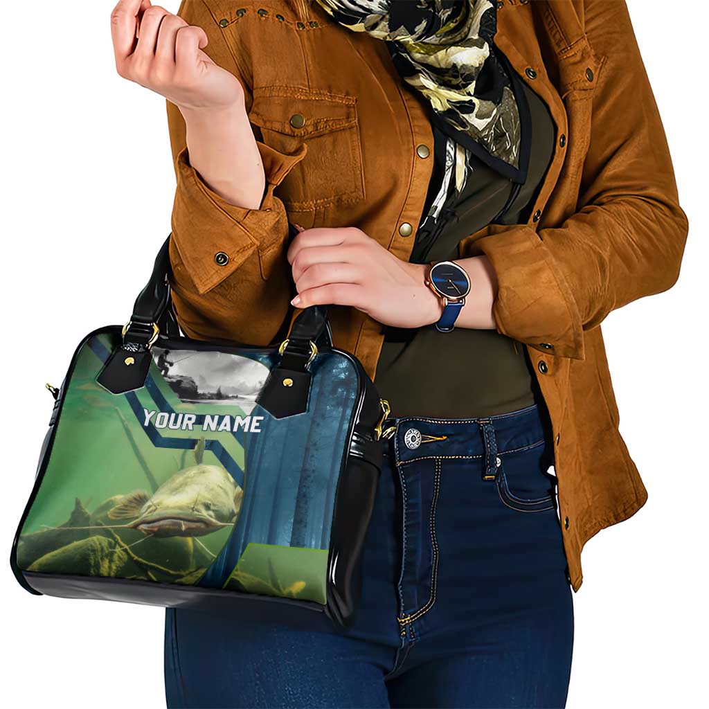 Catfish and Underwater Scene Design Shoulder Handbag with Forest Background and Fishing Theme Elements TS04