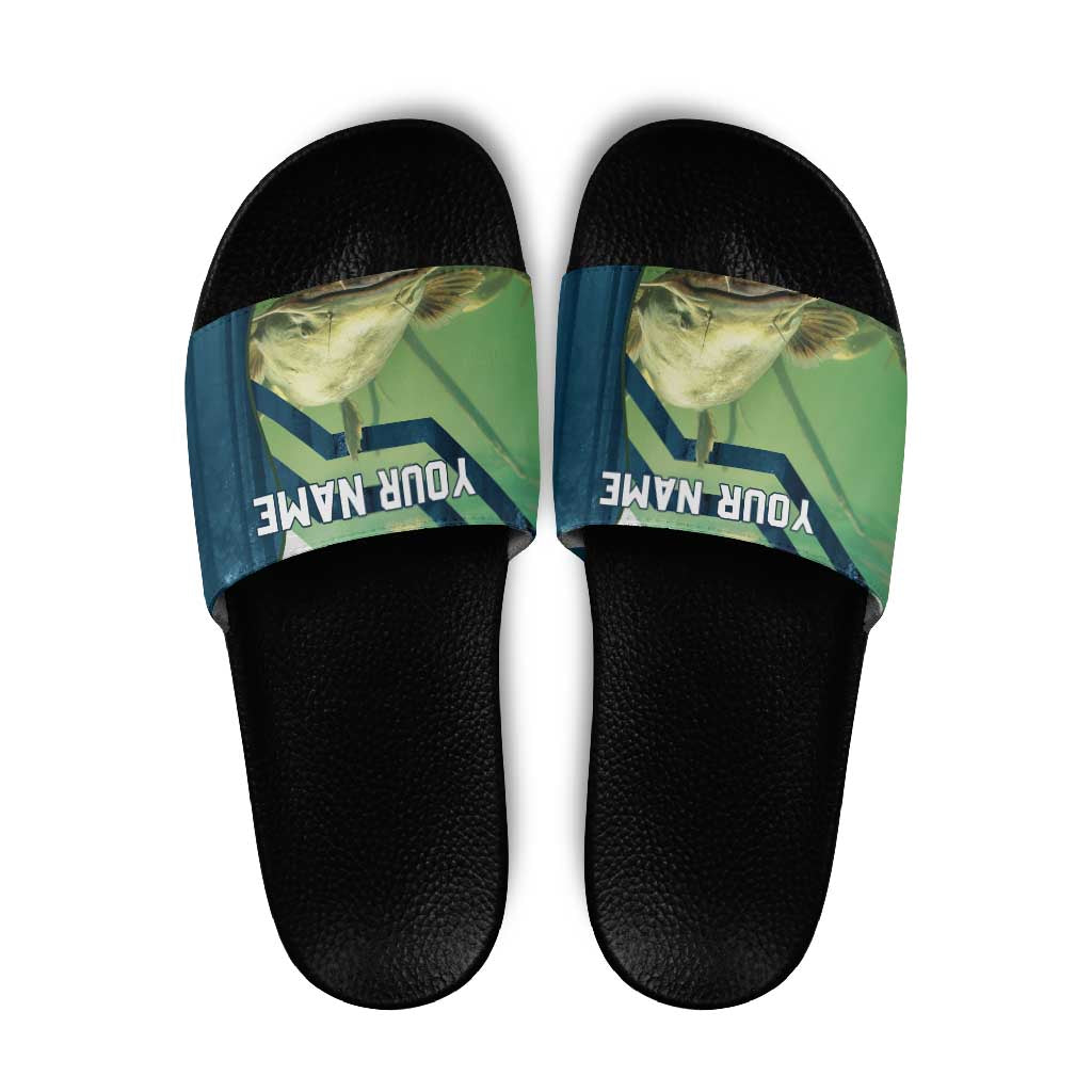 Catfish and Underwater Scene Design Slide Sandals with Forest Background and Fishing Theme Elements TS04