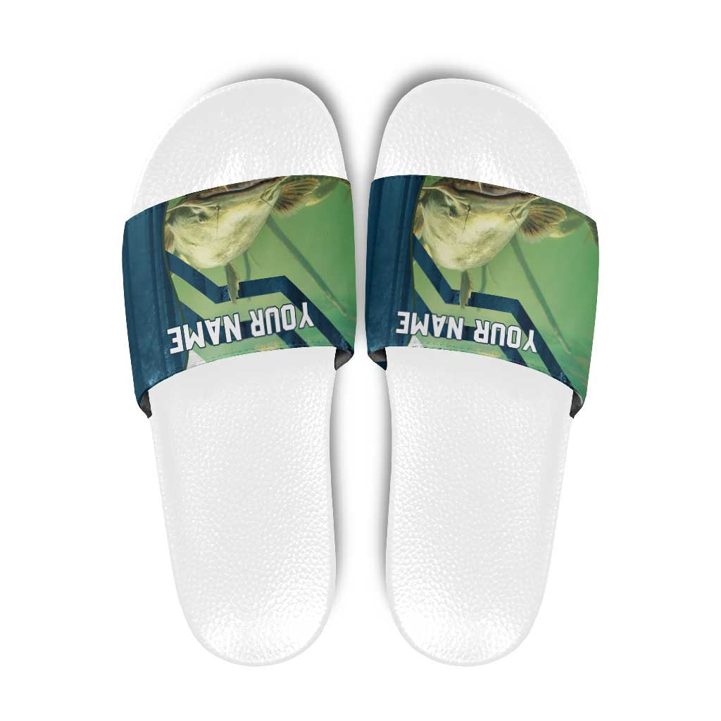 Catfish and Underwater Scene Design Slide Sandals with Forest Background and Fishing Theme Elements TS04