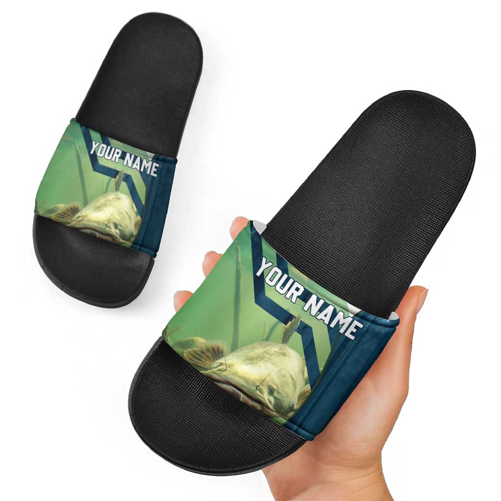 Catfish and Underwater Scene Design Slide Sandals with Forest Background and Fishing Theme Elements TS04