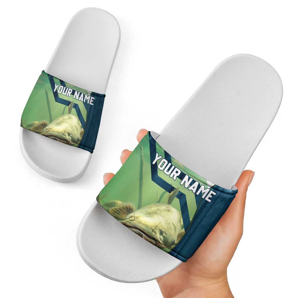 Catfish and Underwater Scene Design Slide Sandals with Forest Background and Fishing Theme Elements TS04