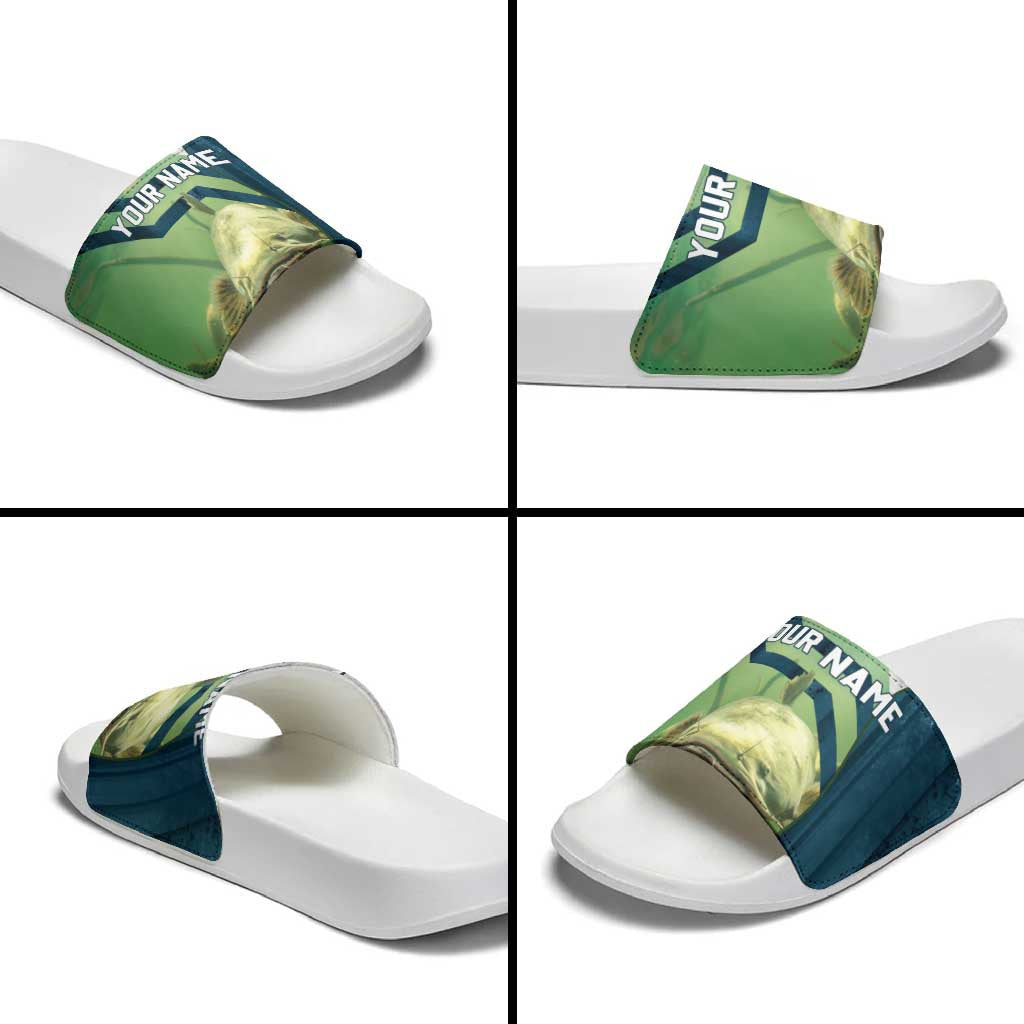 Catfish and Underwater Scene Design Slide Sandals with Forest Background and Fishing Theme Elements TS04