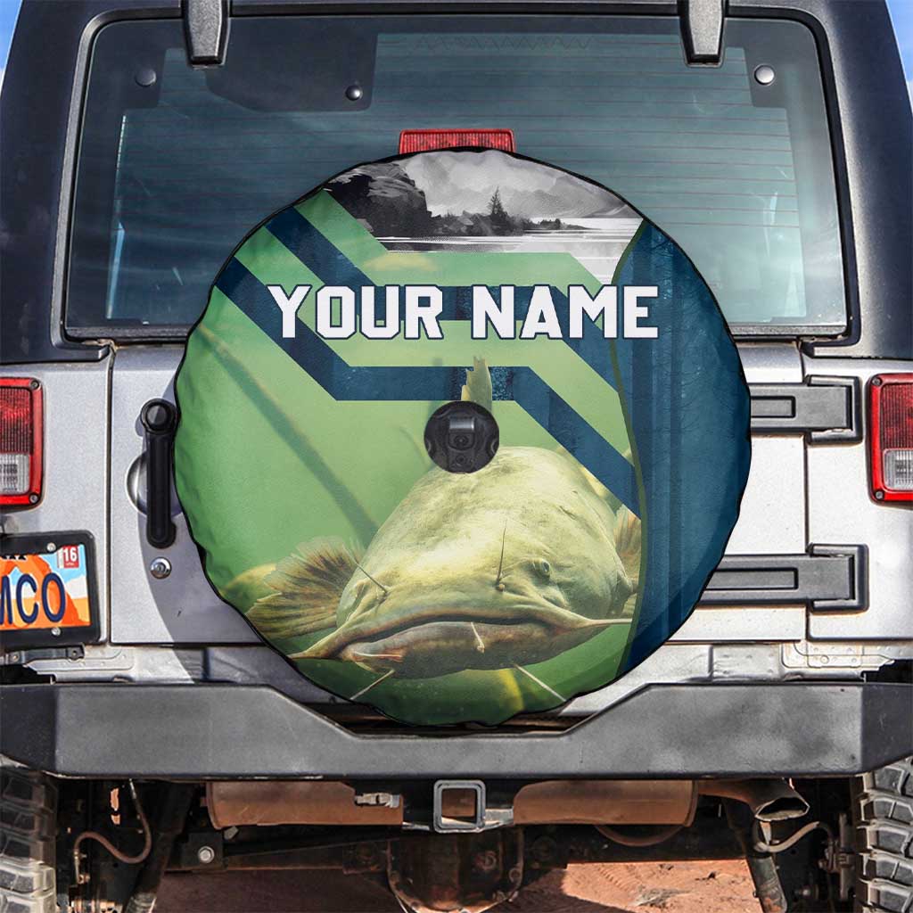 Catfish and Underwater Scene Design Spare Tire Cover with Forest Background and Fishing Theme Elements TS04