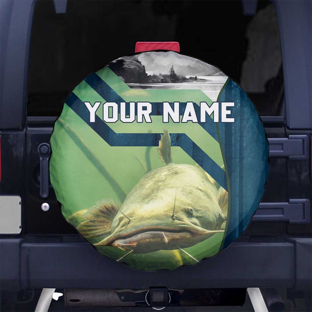 Catfish and Underwater Scene Design Spare Tire Cover with Forest Background and Fishing Theme Elements TS04