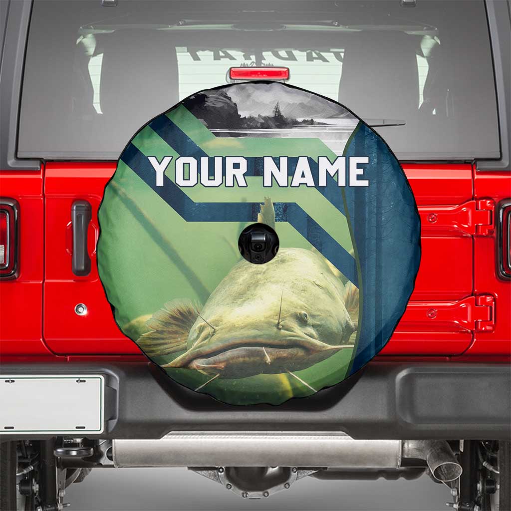 Catfish and Underwater Scene Design Spare Tire Cover with Forest Background and Fishing Theme Elements TS04