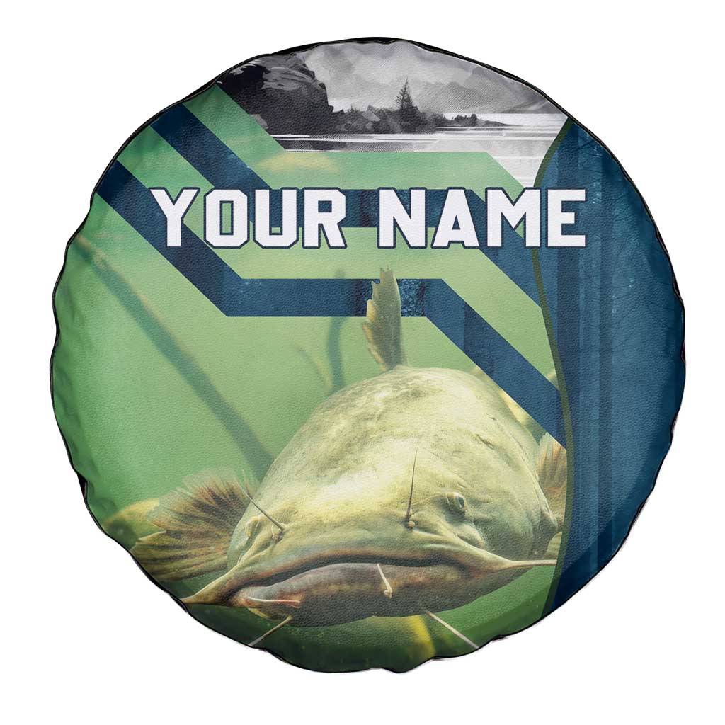 Catfish and Underwater Scene Design Spare Tire Cover with Forest Background and Fishing Theme Elements TS04