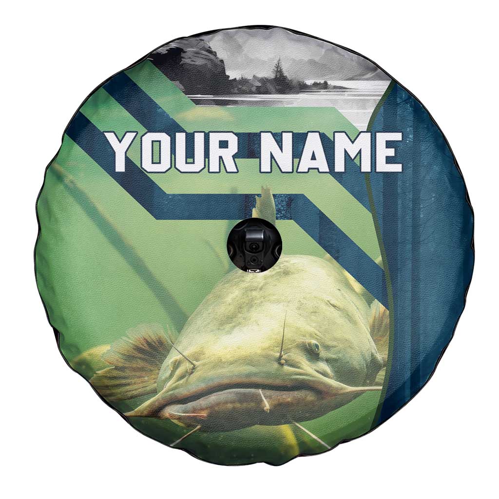 Catfish and Underwater Scene Design Spare Tire Cover with Forest Background and Fishing Theme Elements TS04