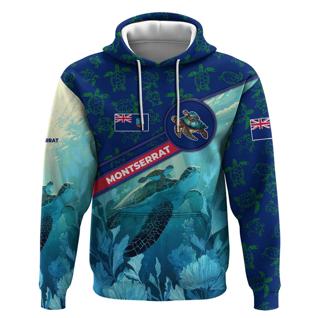 Montserrat Hoodie with Sea Turtle Illustration Blue Underwater Ocean Design TS04