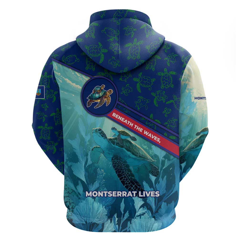 Montserrat Hoodie with Sea Turtle Illustration Blue Underwater Ocean Design TS04