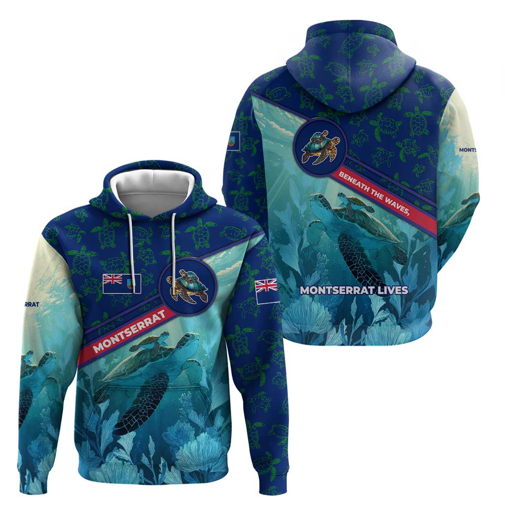 Montserrat Hoodie with Sea Turtle Illustration Blue Underwater Ocean Design TS04