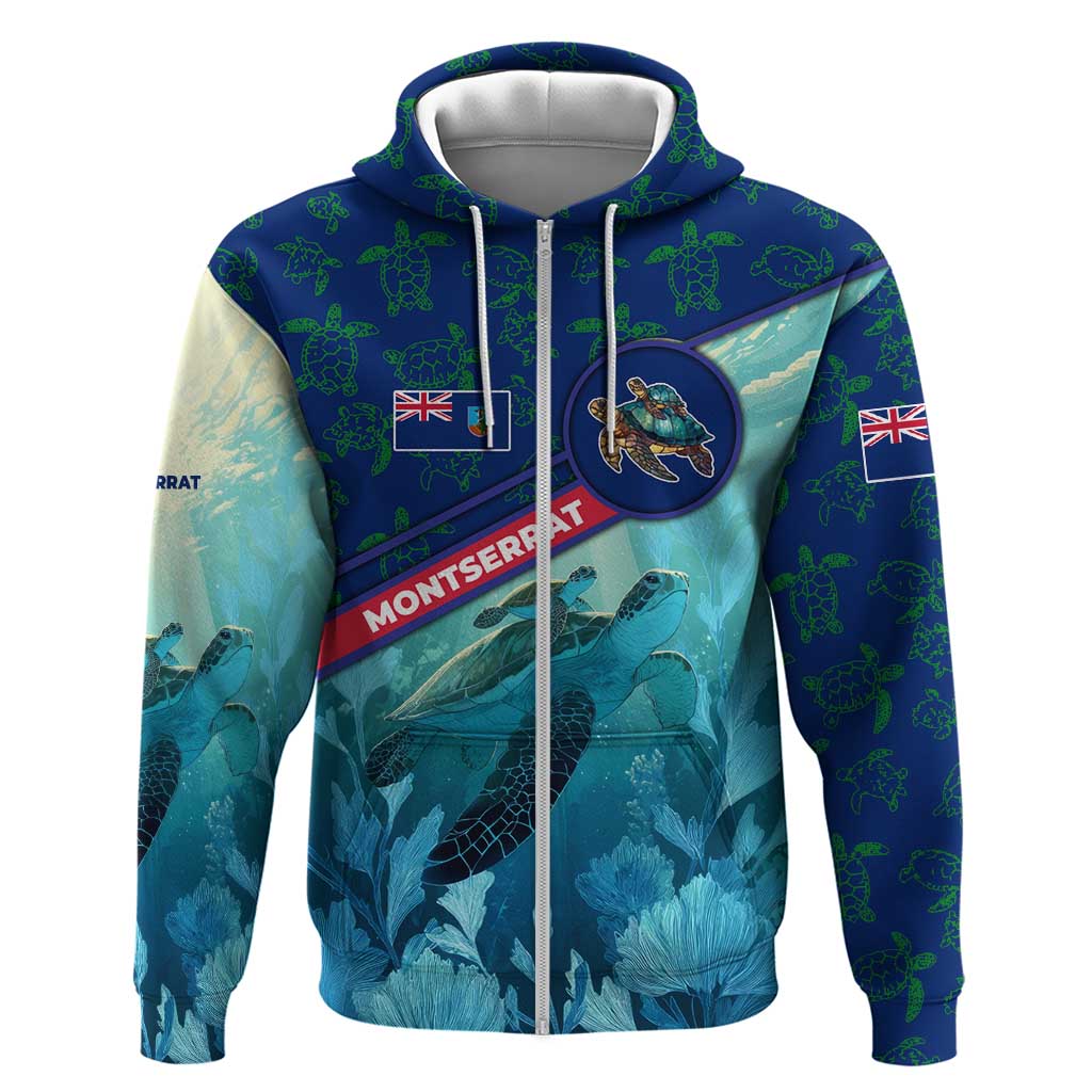 Montserrat Hoodie with Sea Turtle Illustration Blue Underwater Ocean Design TS04