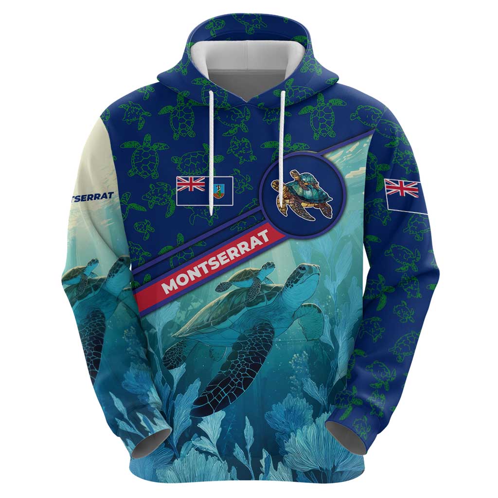Montserrat Hoodie with Sea Turtle Illustration Blue Underwater Ocean Design TS04