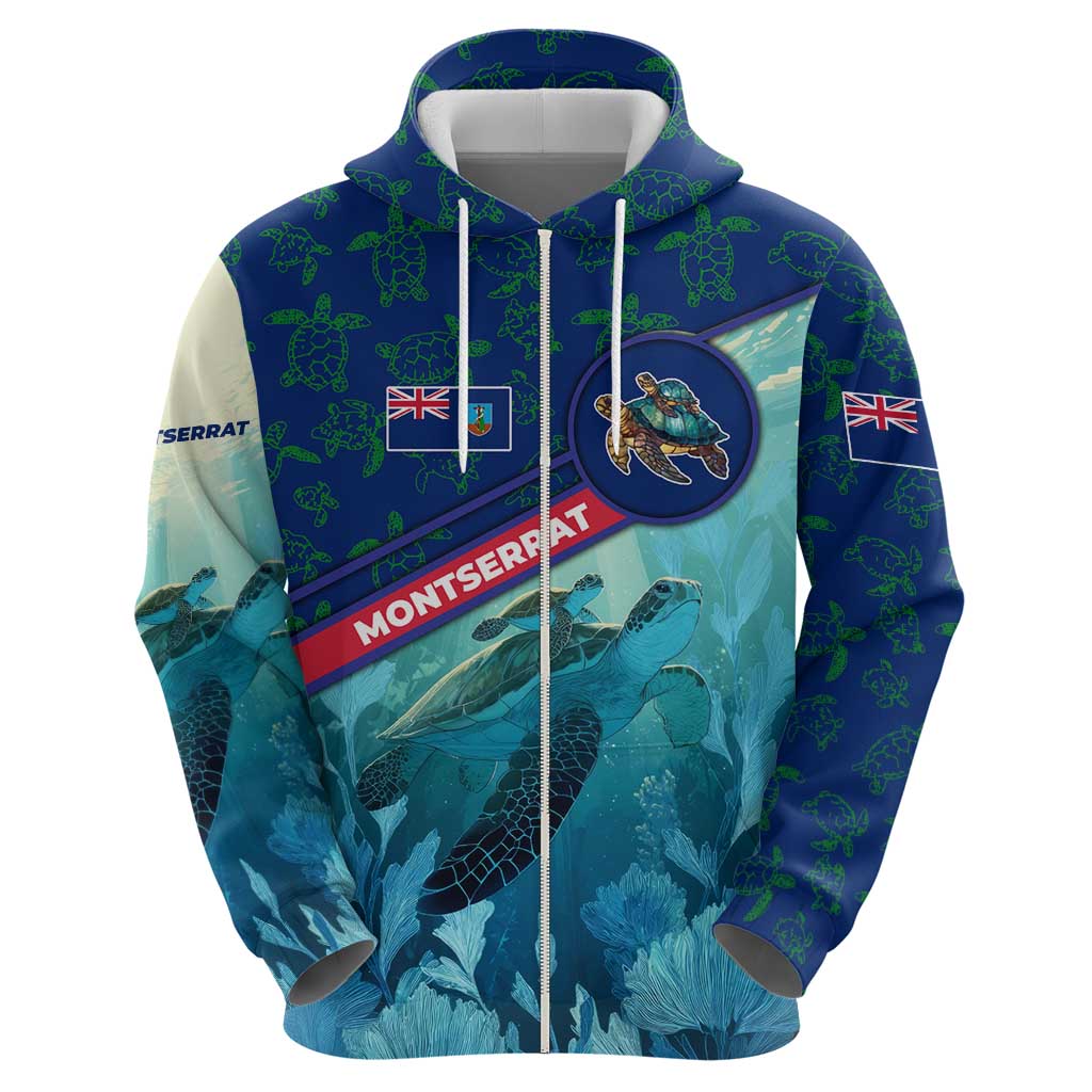Montserrat Hoodie with Sea Turtle Illustration Blue Underwater Ocean Design TS04