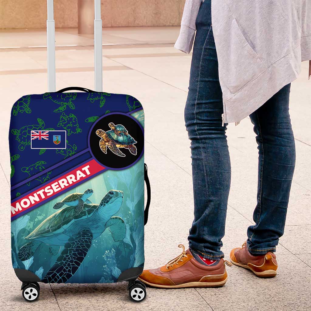 Montserrat Luggage Cover with Sea Turtle Illustration Blue Underwater Ocean Design TS04